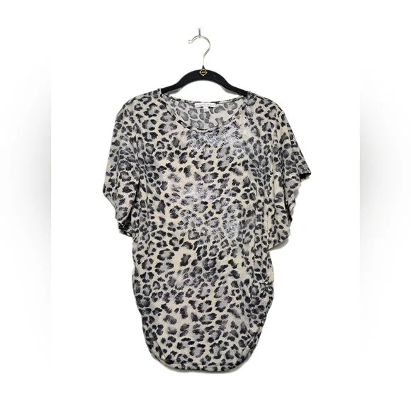 Moa Moa Women Tops Leopard Animal Print Stretch Large Blouse - Black and Cream - Picture 5 of 10